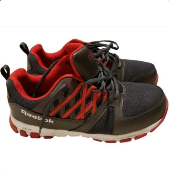 Reebok Mens Grey/Red Sublite Steel Toe Work Athletic Shoes Size 11.5 - Picture 1 of 6